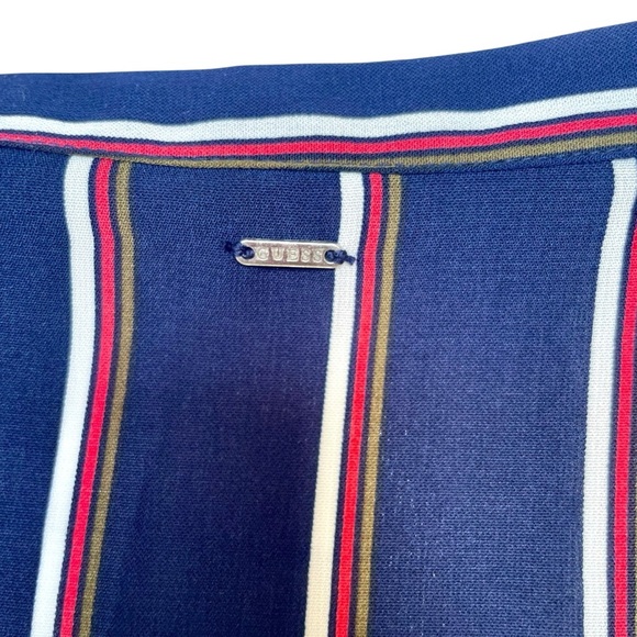 Guess Navy Striped V-Neck Blouse Size S - Long Puff Sleeves, Preppy Corpcore - Picture 9 of 15